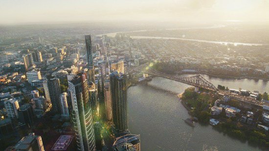 在布里斯班（Brisbane）高空俯瞰布里斯班壮观的城市景观